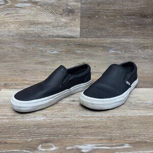 Vans Classic Slip On Black Perforated Leather Shoes Women's Size 8.5